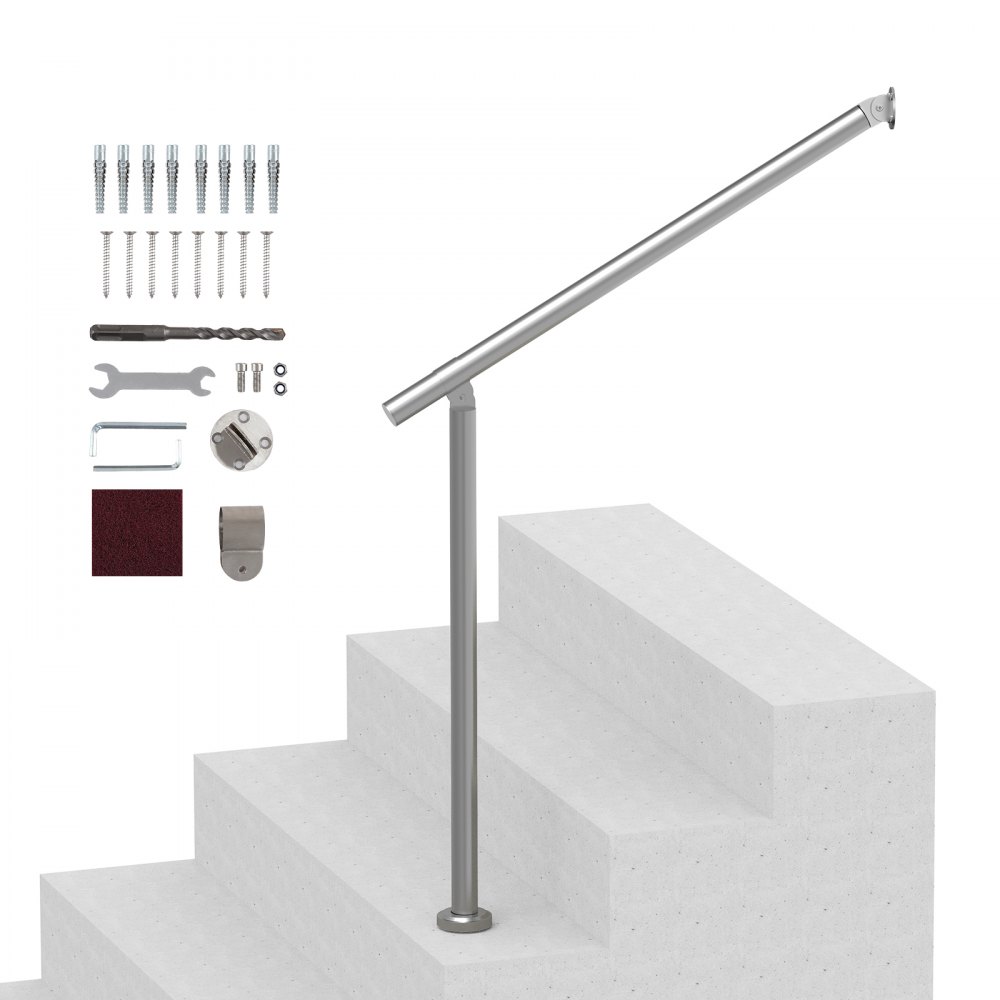 VEVOR Handläufe für Außentreppen, 80 cm Terrassengeländer-Set zur Wand- und Bodenmontage, Silber