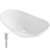 VEVOR Ovales Aufsatzwaschbecken Waschbecken, 592 x 361 x 158 mm, Badezimmer-Aufsatzwaschbecken über der Theke, Keramikwaschbecken moderner Stil, für Toiletten, Hotels, Restaurants, helles Weiß
