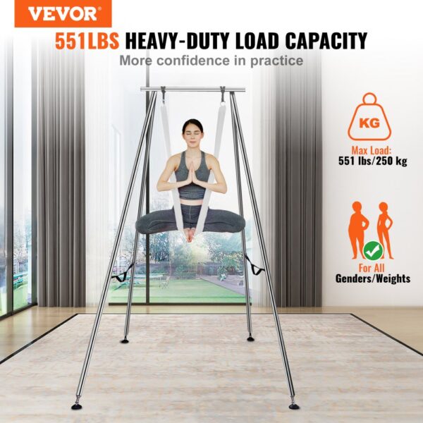 VEVOR Aerial Yoga Hängematte mit Yogarahmen 6 x 2,6 m, Weiß Yoga Swing Air Fliegen, Yoga-Schaukel Hammock Swing 250 kg Max. Tragfähigkeit, inkl. Yoga-Socken & Fußpolster, Anti-Gravity-Übungen – Bild 2