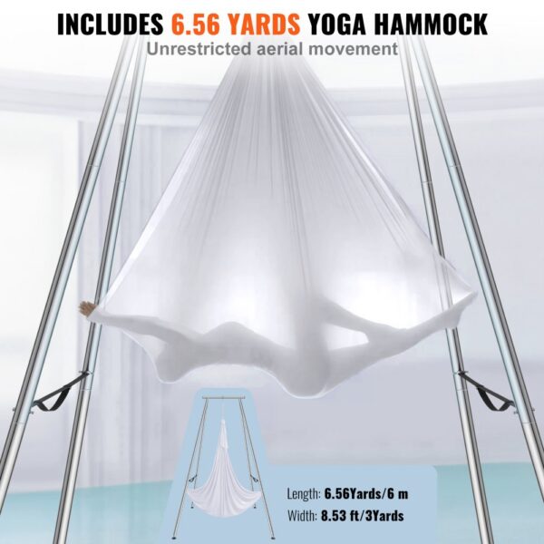 VEVOR Aerial Yoga Hängematte mit Yogarahmen 6 x 2,6 m, Weiß Yoga Swing Air Fliegen, Yoga-Schaukel Hammock Swing 250 kg Max. Tragfähigkeit, inkl. Yoga-Socken & Fußpolster, Anti-Gravity-Übungen – Bild 4