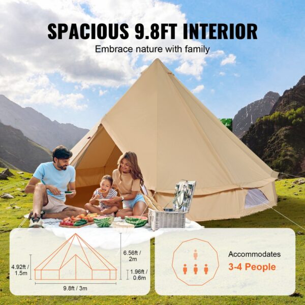 VEVOR Canvas-Glockenzelt 3 m 4-Jahreszeiten-Canvas-Zelt für Camping mit Herdanschluss – Bild 4