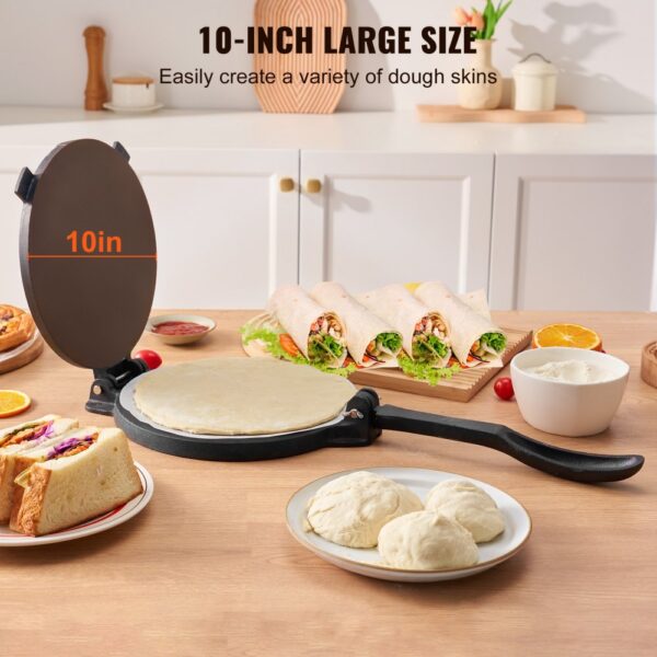 VEVOR Tortilla-Presse, 25 cm Taco Presse, Robuste Gusseisen-Tortilladora-Presse, Vorgewürzte Tortilla Maker Tortilla Hersteller mit 100 Stk. Pergamentpapier, Teigmaschine für Mehl-Tortilla, Schwarz – Bild 2 VEVOR Tortilla-Presse, 25 cm Taco Presse, Robuste Gusseisen-Tortilladora-Presse, Vorgewürzte Tortilla Maker Tortilla Hersteller mit 100 Stk. Pergamentpapier, Teigmaschine für Mehl-Tortilla, Schwarz – Bild 2