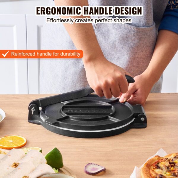 VEVOR Tortilla-Presse, 25 cm Taco Presse, Robuste Gusseisen-Tortilladora-Presse, Vorgewürzte Tortilla Maker Tortilla Hersteller mit 100 Stk. Pergamentpapier, Teigmaschine für Mehl-Tortilla, Schwarz – Bild 4 VEVOR Tortilla-Presse, 25 cm Taco Presse, Robuste Gusseisen-Tortilladora-Presse, Vorgewürzte Tortilla Maker Tortilla Hersteller mit 100 Stk. Pergamentpapier, Teigmaschine für Mehl-Tortilla, Schwarz – Bild 4