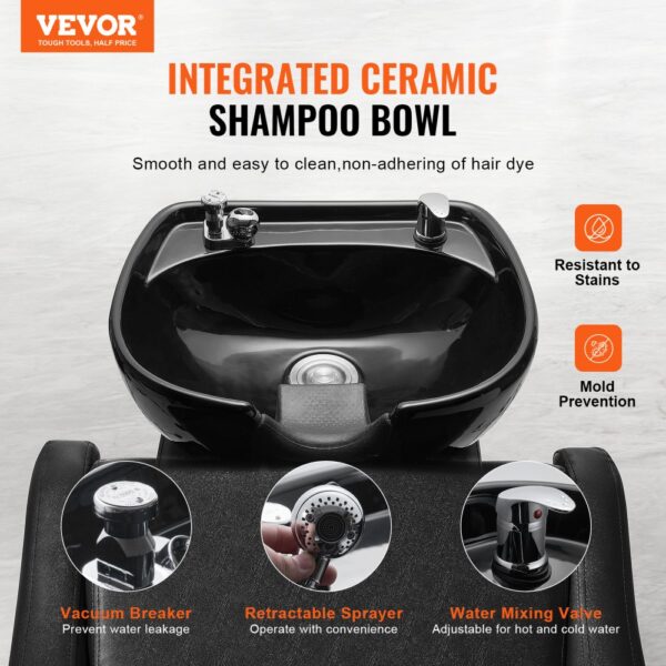 VEVOR Shampoo-Backwash-Stuhl, 300 kg Salon & Spa Haarwaschstation, Backwash Barber Shampoo-Schüssel und Stuhl, Beauty Spa Massage-Friseurausrüstung mit Keramikschüssel und breiter Fußstütze – Bild 2