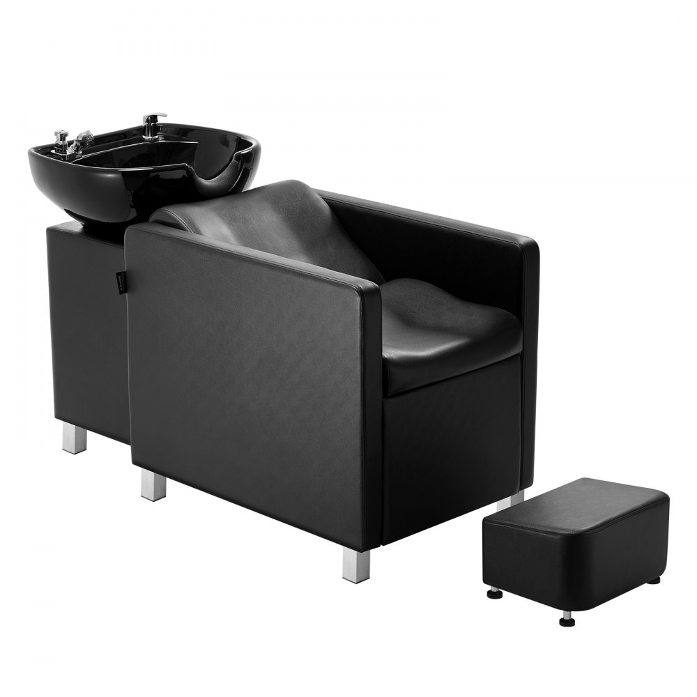 VEVOR Shampoo-Backwash-Stuhl, 300 kg Salon & Spa Haarwaschstation, Backwash Barber Shampoo-Schüssel und Stuhl, Beauty Spa Massage-Friseurausrüstung mit Keramikschüssel und breiter Fußstütze