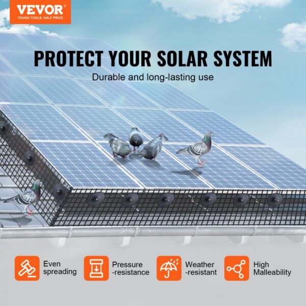 VEVOR Vogelschutz für Solarmodule, 15,2 cm x 30,4 m, Taubenabwehr Solaranlagengitter mit 100 Edelstahl-Verschlüssen, Solarmodul-Schutz mit rostfreier PVC-Beschichtung, 12 mm Drahtrollengeflecht – Bild 2