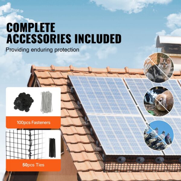 VEVOR Vogelschutz für Solarmodule, 15,2 cm x 30,4 m, Taubenabwehr Solaranlagengitter mit 100 Edelstahl-Verschlüssen, Solarmodul-Schutz mit rostfreier PVC-Beschichtung, 12 mm Drahtrollengeflecht – Bild 4