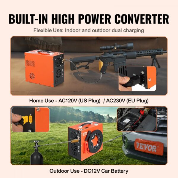 VEVOR PCP-Luftkompressor, 4500 PSI/30 MPa tragbarer PCP-Luftgewehrkompressor – Eingebautes Wasser- und Lüfterkühlsystem, Auto-Stopp DC12 V/AC230 V Paintball-Tankkompressor für Luftgewehr, Tauchflasche – Bild 4