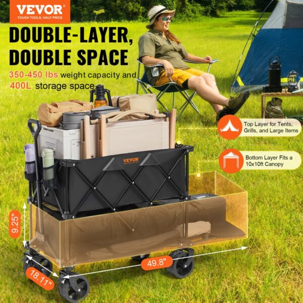 VEVOR Bollerwagen 1320 x 565 x 1065 mm Kinderwagen aus 600D Oxford-Stoff mit PVC-Beschichtung Strandwagen wasserdicht, UV-beständig max. 204 kg Tragfähigkeit Transportkarre Gerätewagen Handwagen – Bild 2