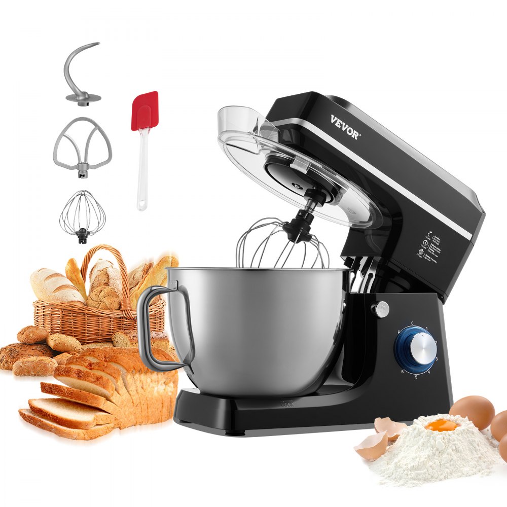 VEVOR KüchenmaschineTeigmixer 1400 W 7,84 L Küchenmaschine mit kippbarem Kopf Edelstahlschüssel Knethaken Schneebesen Schaber, Haushalts-Küchenmaschine zum Backen und Mixen, schwarz