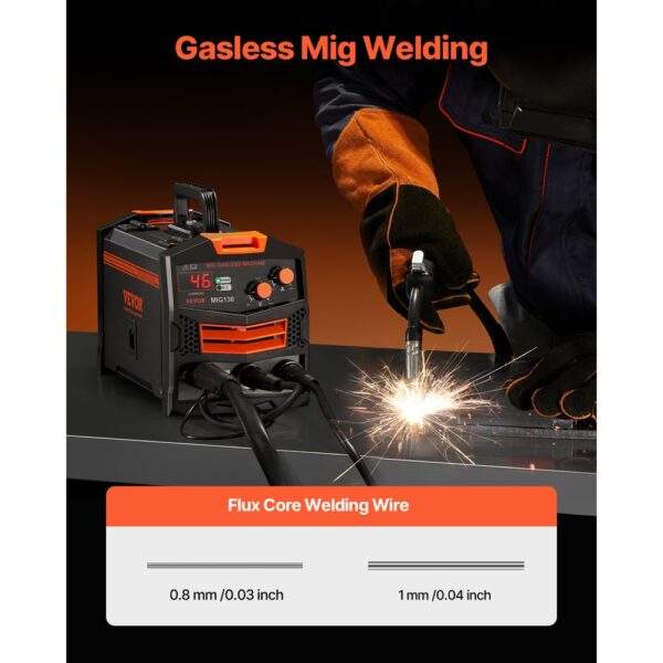 VEVOR MIG-Schweißgerät, 130 A synergetische MIG-Schweißmaschine, gasloses Fülldraht-Welder, tragbarer MIG-Schweißer mit IGBT-Wechselrichtertechnologie und digitalem Anzeigebildschirm – Bild 2