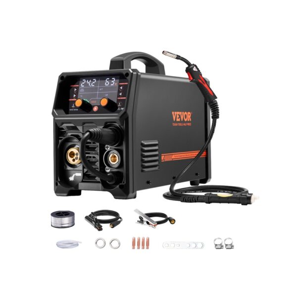 VEVOR Pro MIG-Schweißgerät, 250 Ampere Pluse MIG-Schweißer, 5-in-1 Synergie-Welder Gasloses MIG, Gas-MIG, MMA, Lift-TIG, MIG Pluse mit IGBT-Wechselrichtertechnologie und LCD-Bildschirmanzeige