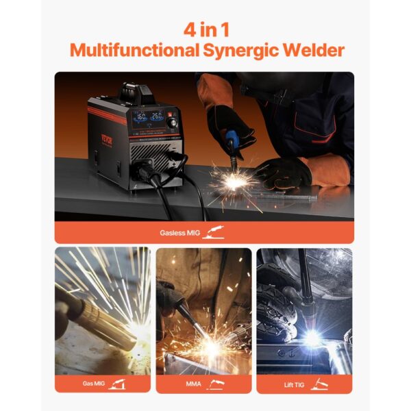 VEVOR MIG-Schweißgerät, 160 A Welder, synergetische MIG-Schweißmaschine, 4-in-1-Gas/MIG/MMA/Lift TIG-Mehrprozess-Schweißer mit IGBT-Wechselrichtertechnologie und LCD-Bildschirmanzeige – Bild 2