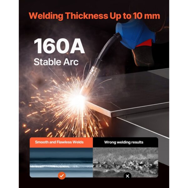 VEVOR MIG-Schweißgerät, 160 A Welder, synergetische MIG-Schweißmaschine, 4-in-1-Gas/MIG/MMA/Lift TIG-Mehrprozess-Schweißer mit IGBT-Wechselrichtertechnologie und LCD-Bildschirmanzeige – Bild 3