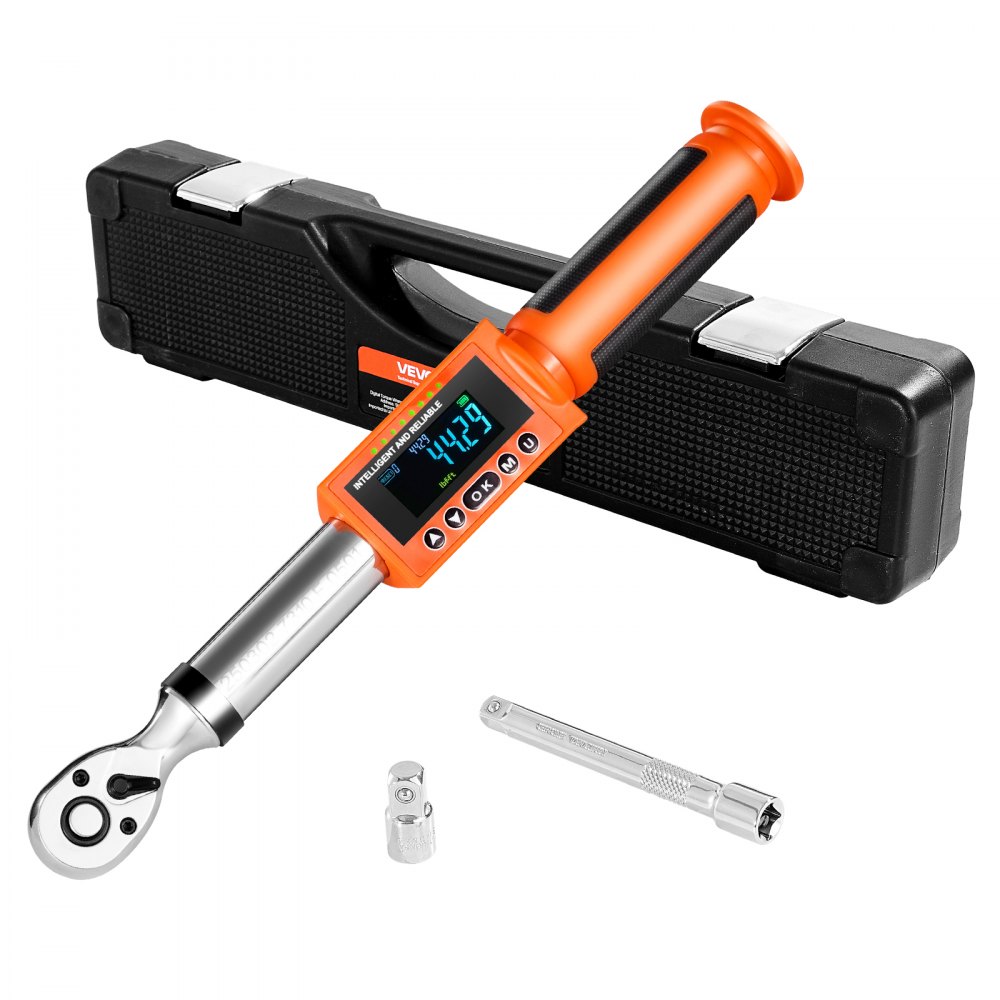 VEVOR digitaler Drehmomentschlüssel Set mit 3/8 Zoll Antrieb (6,7–135 Nm) 72 Zähne ±2 % präziser elektronischer Drehmomentschlüssel mit voreingestelltem Wert & LED-Benachrichtigung Autoreparatur