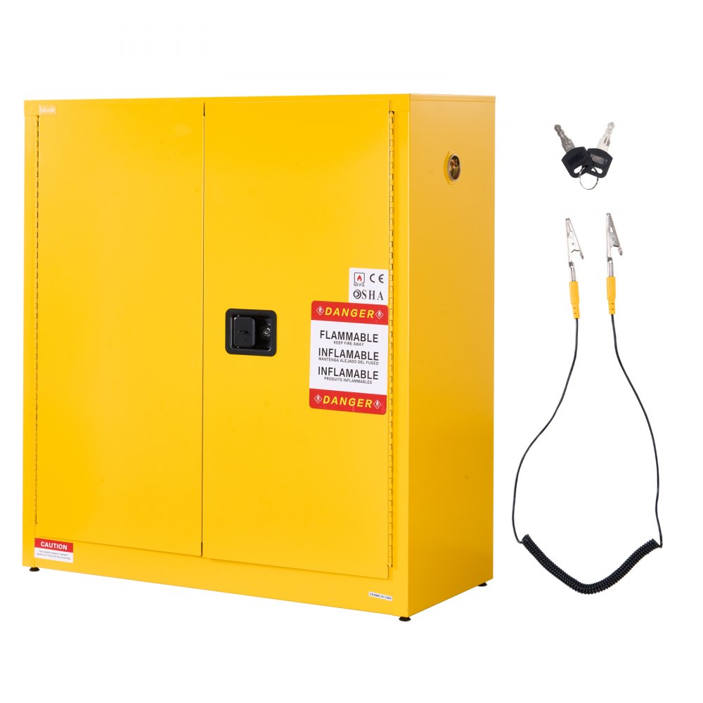 VEVOR Feuerlöschschrank feuerlöschfähiger brennbarer Lagerschrank (110 L) mit verstellbarem Regal, Feuerlöschschränke aus kaltgewalztem & verzinktem Stahl, Gelb Schutzschrank Gefahrstoffschrank