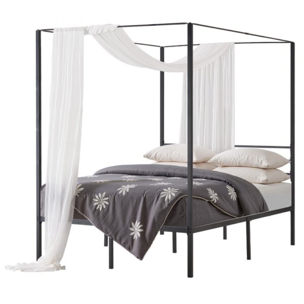 VEVOR Himmelbettrahmen (Full Size), Metallhimmelbett mit Himmelbett-Design (363 kg belastbar), robuste Stahllattenstütze (Quadrat), Stauraum unter dem Bett, kein Boxspring erforderlich, Schwarz