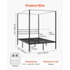 VEVOR Himmelbettrahmen (Full Size), Metallhimmelbett mit Himmelbett-Design (363 kg belastbar), robuste Stahllattenstütze (Quadrat), Stauraum unter dem Bett, kein Boxspring erforderlich, Schwarz – Bild 2