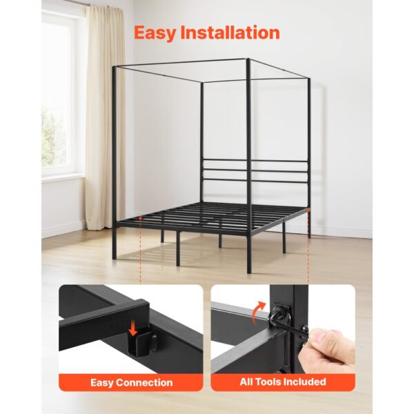 VEVOR Himmelbettrahmen (Full Size), Metallhimmelbett mit Himmelbett-Design (363 kg belastbar), robuste Stahllattenstütze (Quadrat), Stauraum unter dem Bett, kein Boxspring erforderlich, Schwarz – Bild 5