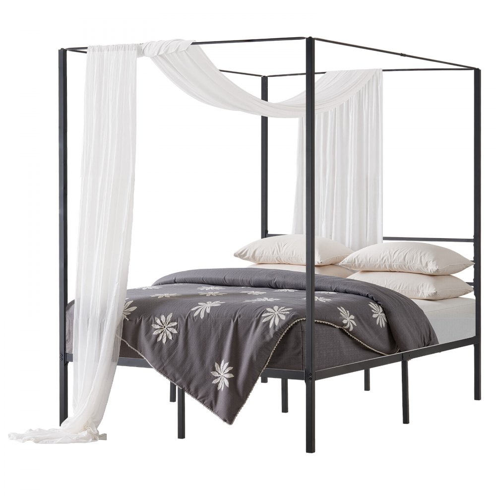 VEVOR Himmelbettrahmen (Full Size), Metallhimmelbett mit Himmelbett-Design (363 kg belastbar), robuste Stahllattenstütze (Quadrat), Stauraum unter dem Bett, kein Boxspring erforderlich, Schwarz