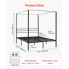 VEVOR Himmelbettrahmen (Queen Size), Metallhimmelbett (363 kg belastbar) mit Himmelbett-Design, Stahllattenstütze (Quadrat), Stauraum unter dem Bett, kein Boxspring erforderlich, Netzrahmen Schwarz – Bild 2 VEVOR Himmelbettrahmen (Queen Size), Metallhimmelbett (363 kg belastbar) mit Himmelbett-Design, Stahllattenstütze (Quadrat), Stauraum unter dem Bett, kein Boxspring erforderlich, Netzrahmen Schwarz – Bild 2