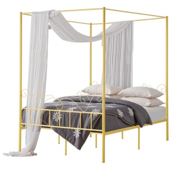 VEVOR Himmelbettrahmen (Queen Size), Metallhimmelbett mit minimalistischem Kopfteil & Himmelbett-Design, robuste Stahllattenstütze (rund), Stauraum unter dem Bett, kein Boxspring erforderlich, Gold