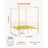 VEVOR Himmelbettrahmen (Queen Size), Metallhimmelbett mit minimalistischem Kopfteil & Himmelbett-Design, robuste Stahllattenstütze (rund), Stauraum unter dem Bett, kein Boxspring erforderlich, Gold – Bild 2
