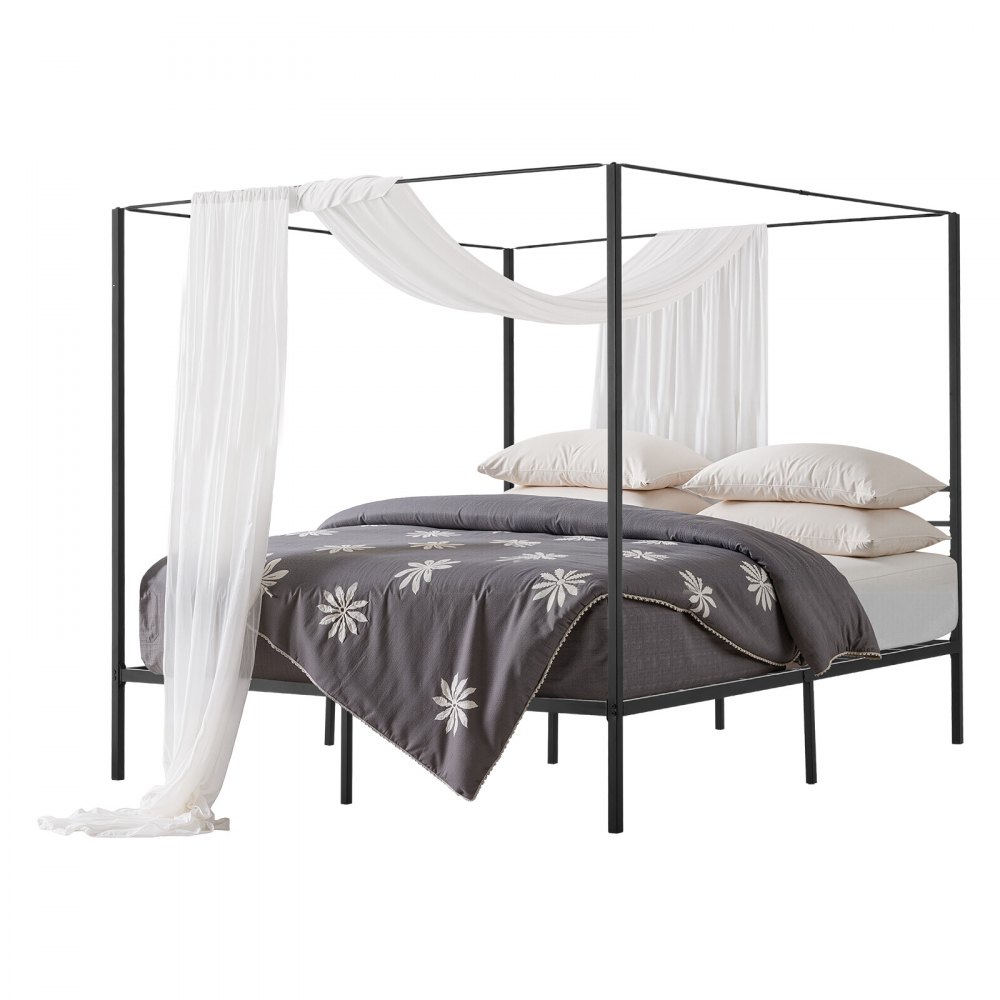 VEVOR Himmelbettrahmen (Kingsize), Metallhimmelbett (363 kg belastbar) mit Himmelbett-Design, robuste Stahllattenstütze, Stauraum unter dem Bett, kein Boxspring erforderlich, Netzrahmen Schwarz