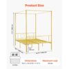 VEVOR Himmelbettrahmen (Full Size), Metallhimmelbett mit minimalistischem Kopfteil & Himmelbett-Design, robuste Stahllattenstütze (rund), Stauraum unter dem Bett, kein Boxspring erforderlich, Gold – Bild 2