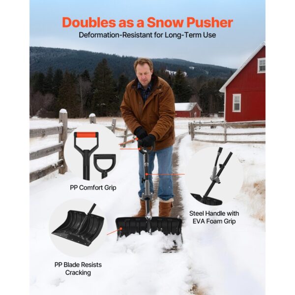 VEVOR Schneeschaufel, 455x320 mm Schneeräumer mit D-förmigen Griffen und Hilfsgriff, Schneeschippe, Schneeschüppe, leichtes Schneeräumwerkzeug für Garten, Auto, Camping im Freien – Bild 5