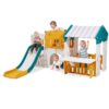 VEVOR Outdoor Spielhaus Outdoor Gartenhaus Cottage (Rutsche/Basketball/Teleskop/Lenkrad/Krabbeltunnel/Verkaufsfenster) Kinderspielhaus für Kleinkinder ab 1 Jahr HDPE-Kunststoff Kinderhaus