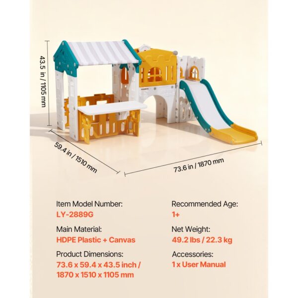 VEVOR Outdoor Spielhaus Outdoor Gartenhaus Cottage (Rutsche/Basketball/Teleskop/Lenkrad/Krabbeltunnel/Verkaufsfenster) Kinderspielhaus für Kleinkinder ab 1 Jahr HDPE-Kunststoff Kinderhaus – Bild 3
