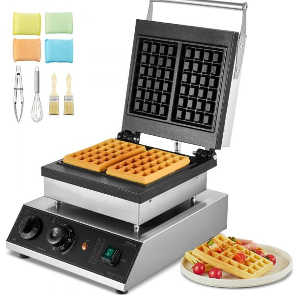 VEVOR kommerzielles Waffeleisen Waffelmaschine 2000 W antihaftbeschichtetes belgisches aus Edelstahl