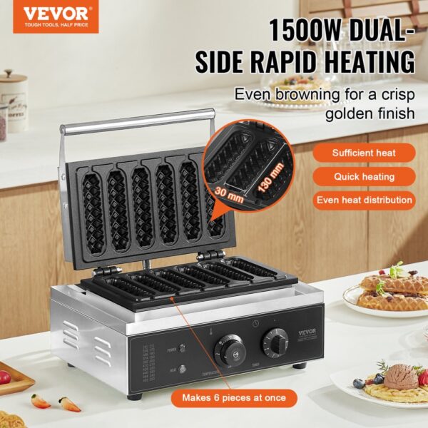 VEVOR kommerzieller Waffeleisen Waffel Maker 6-teilig 1500 W, für Restaurant, Snackbar Familie – Bild 2