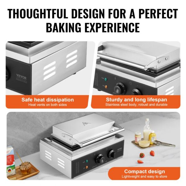 VEVOR kommerzieller Waffeleisen Waffel Maker 6-teilig 1500 W, für Restaurant, Snackbar Familie – Bild 5