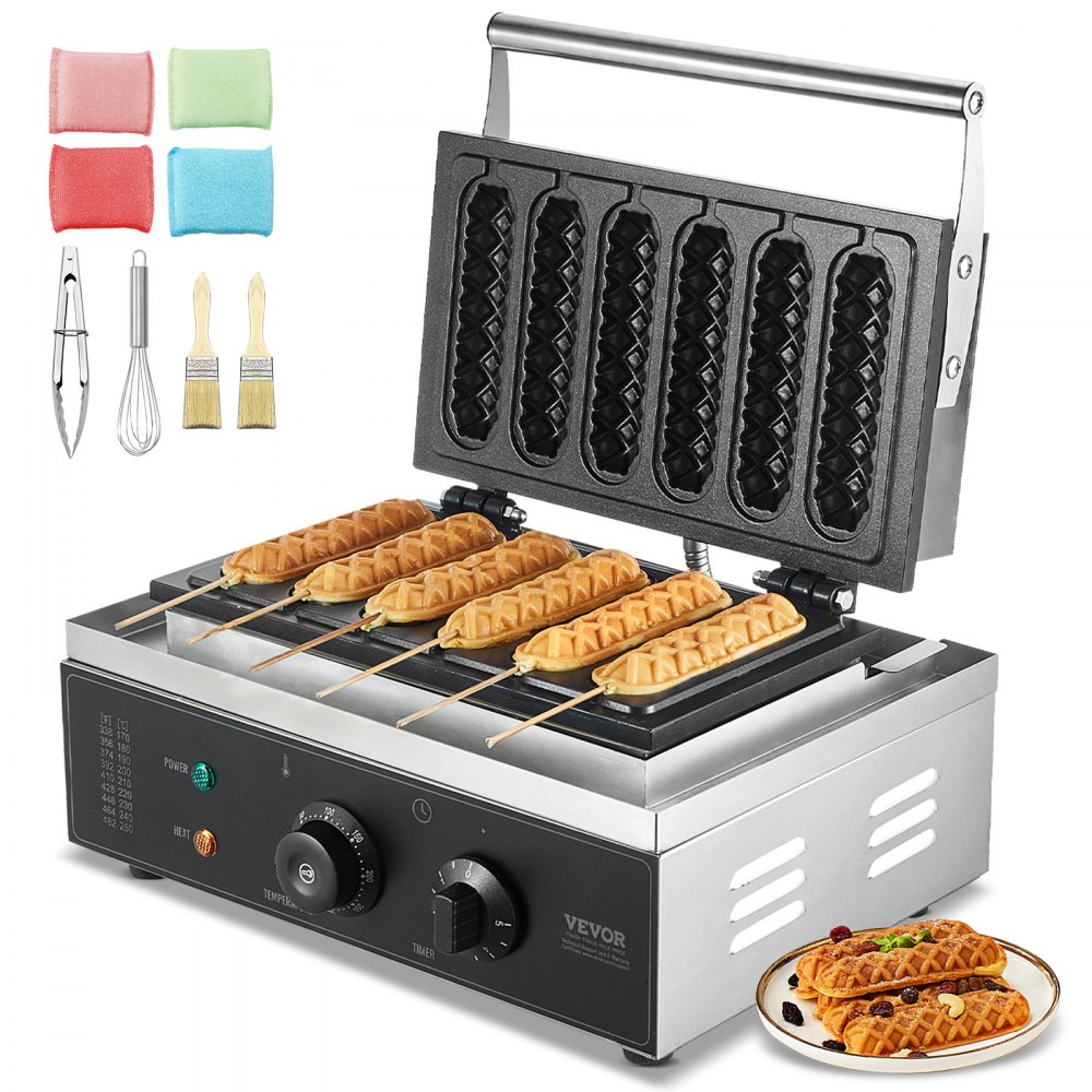 VEVOR kommerzieller Waffeleisen Waffel Maker 6-teilig 1500 W, für Restaurant, Snackbar Familie