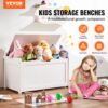 VEVOR Kindersitzbank Spielzeug Aufbewahrungsbank, Sitzbank mit Stauraum Kinder Spielzeugkiste, Spielzeug Aufbewahrung, Spielzeugkiste mit Klappdeckel und Rückenlehne, 830 x 455 x 609 mm Weiß – Bild 2