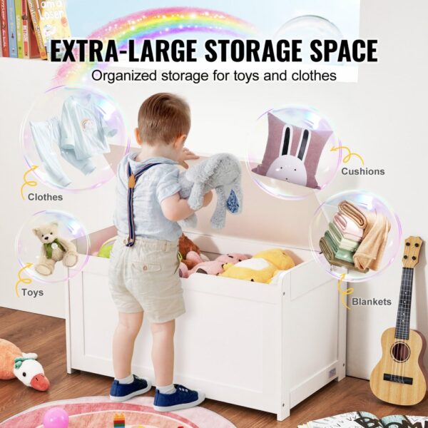 VEVOR Kindersitzbank Spielzeug Aufbewahrungsbank, Sitzbank mit Stauraum Kinder Spielzeugkiste, Spielzeug Aufbewahrung, Spielzeugkiste mit Klappdeckel und Rückenlehne, 830 x 455 x 609 mm Weiß – Bild 3