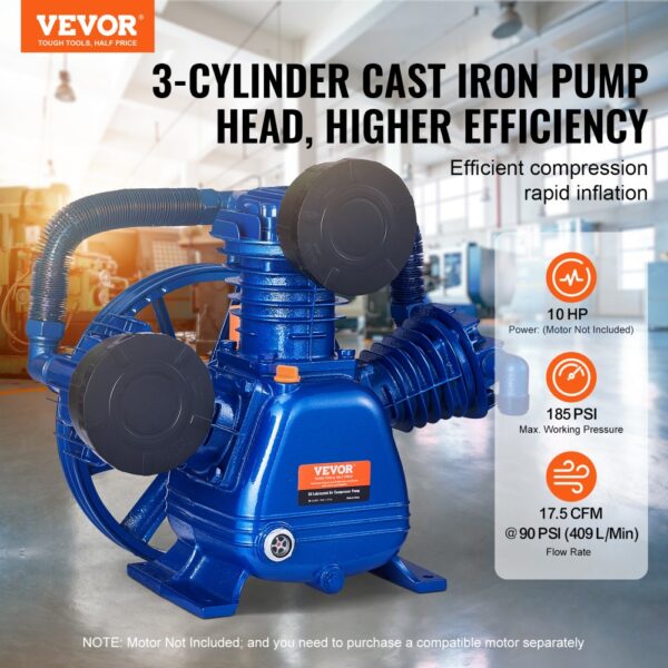 VEVOR Luftkompressor-Pumpenkopf, 10 PS, 17,5 CFM bei 90 PSI, 3-Zylinder-Ölschmierung – Bild 2 VEVOR Luftkompressor-Pumpenkopf, 10 PS, 17,5 CFM bei 90 PSI, 3-Zylinder-Ölschmierung – Bild 2
