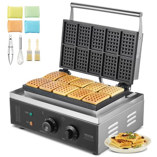 VEVOR Kommerzielles Waffeleisen 1550 W antihaftbeschichtetes aus Edelstahl mit Temperatur- und Zeitregelung VEVOR Kommerzielles Waffeleisen 1550 W antihaftbeschichtetes aus Edelstahl mit Temperatur- und Zeitregelung