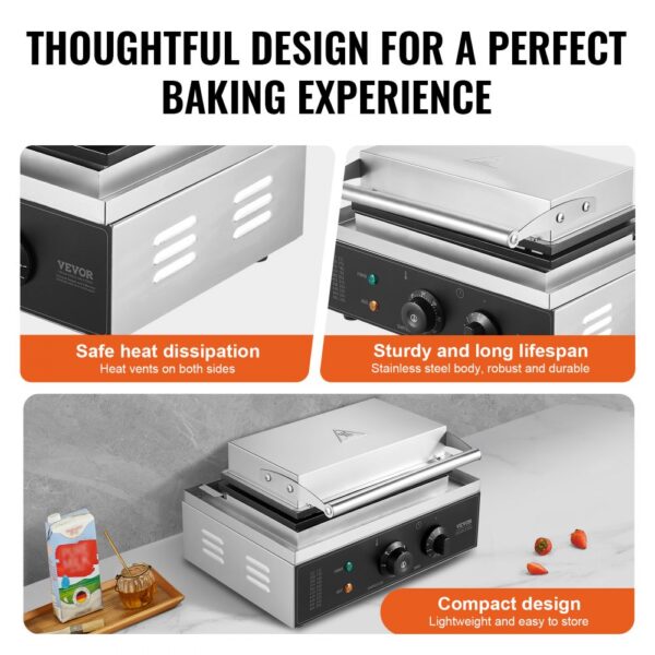 VEVOR Kommerzielles Waffeleisen 1550 W antihaftbeschichtetes aus Edelstahl mit Temperatur- und Zeitregelung – Bild 5 VEVOR Kommerzielles Waffeleisen 1550 W antihaftbeschichtetes aus Edelstahl mit Temperatur- und Zeitregelung – Bild 5