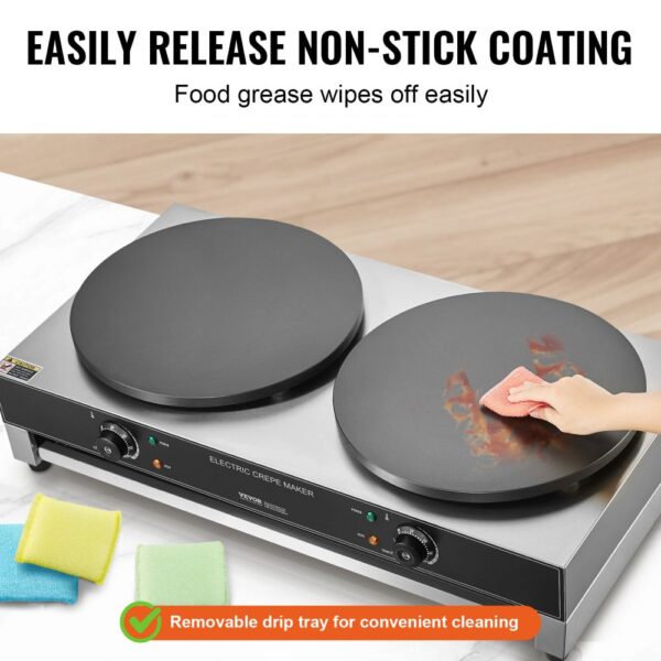 VEVOR elektrischer Crepemaker Crepe-Maschine mit Doppelkopf 6000 W flache Crepe-Grillplatte – Bild 4