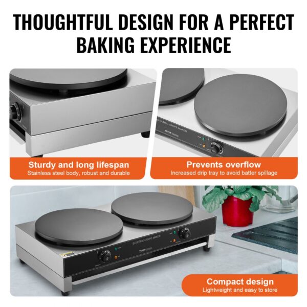 VEVOR elektrischer Crepemaker Crepe-Maschine mit Doppelkopf 6000 W flache Crepe-Grillplatte – Bild 5