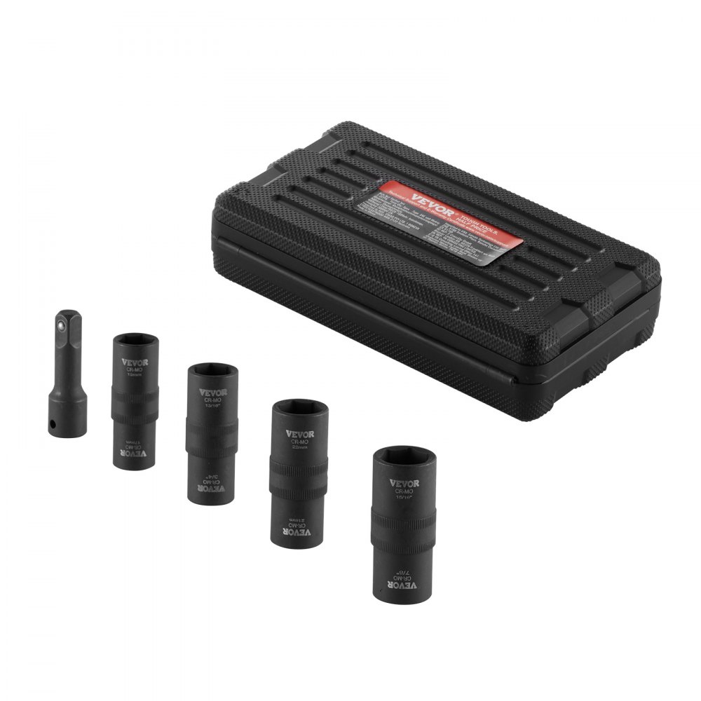 VEVOR Radmuttern Schlagsteckschlüsselsatz, 12,7 mm Antrieb, metrisch & SAE, 6-Kant-Klappsteckschlüsselsatz, insgesamt 4 Radmutterngrößen, CR-MO-Stahl-Radsteckschlüsselsatz mit Aufbewahrungskoffer
