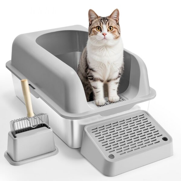 VEVOR Katzentoilette, 6 Zoll tief, XL extragroße Katzentoilette aus Edelstahl mit Schaufel VEVOR Katzentoilette, 6 Zoll tief, XL extragroße Katzentoilette aus Edelstahl mit Schaufel