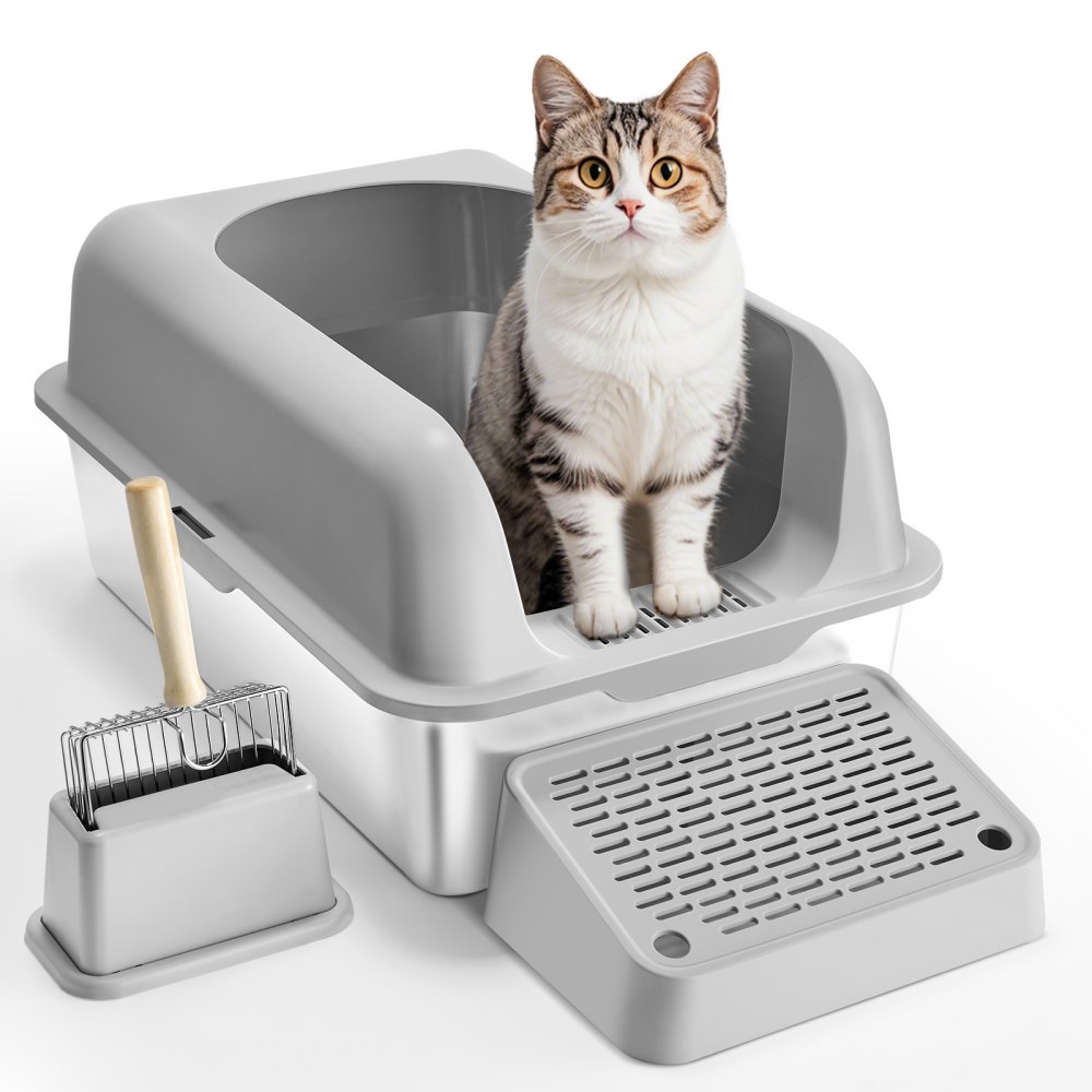 VEVOR Katzentoilette, 6 Zoll tief, XL extragroße Katzentoilette aus Edelstahl mit Schaufel