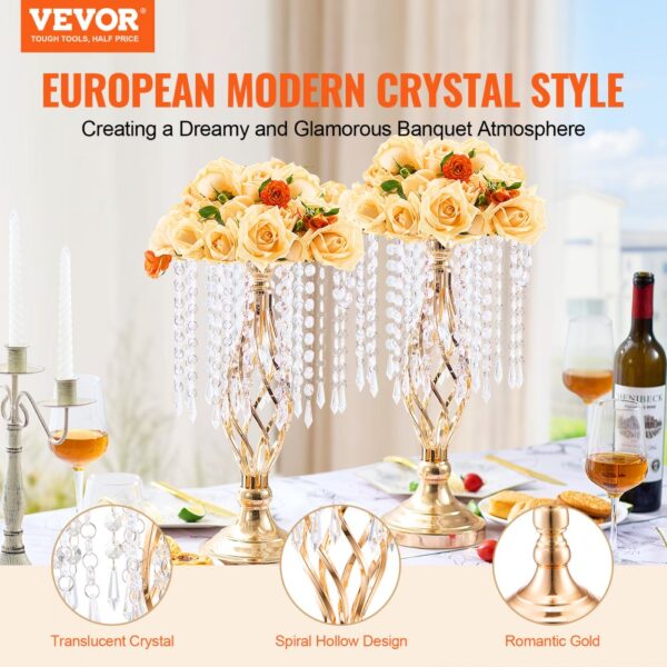 VEVOR 20 STK 43 cm hoher Blumenständer aus Kristallglas für Hochzeiten, Metallvase für Hochzeitsmittelstücke – Bild 2