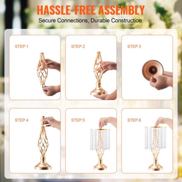 VEVOR 20 STK 43 cm hoher Blumenständer aus Kristallglas für Hochzeiten, Metallvase für Hochzeitsmittelstücke – Bild 5