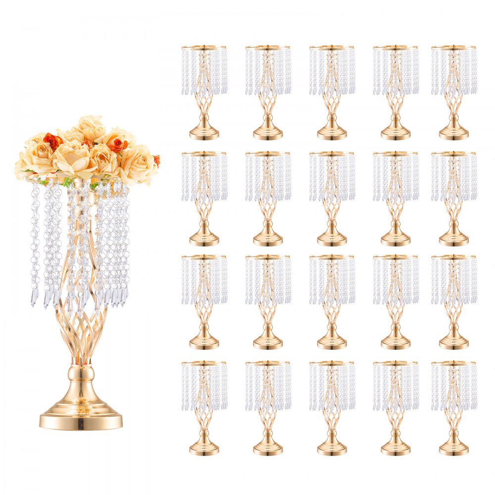 VEVOR 20 STK 43 cm hoher Blumenständer aus Kristallglas für Hochzeiten, Metallvase für Hochzeitsmittelstücke