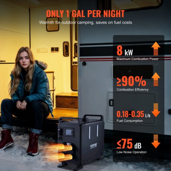 VEVOR 8 kW Dieselheizung 12 V / 24 V All in One Diesel-Luftheizung mit Bluetooth App-Steuerung & Fernbedienung – Bild 5